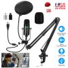 USB Condenser Microphone Set Professional Cardioid Studio Mic w/ Pop Filter Dual Adapters Scissor Arm Stand for Computer Phone Streaming Gaming